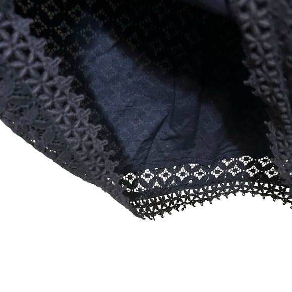 Merona Womens Navy Lace Top L Lined Crochet Overlay Cottagecore Boho Cowgirl - Picture 7 of 10